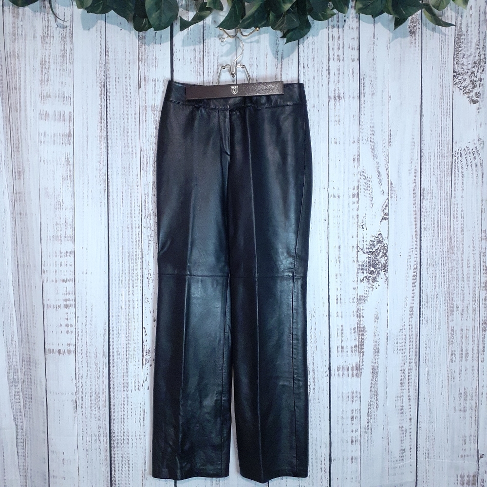 Alfani black leather y2k vintage high waisted straight leg trousers pants - Picture 2 of 11